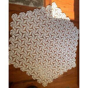 Hand Crocheted 65" Tablecloth Wavy Lace Cream Openwork Swirl Design Vintage